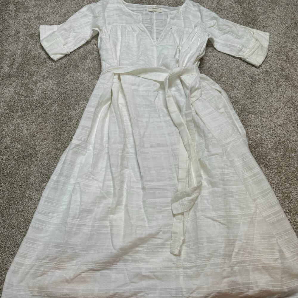 Mara Hoffman Organic Cotto V Neck Belted White Midi Dress Size S - Picture 2 of 5